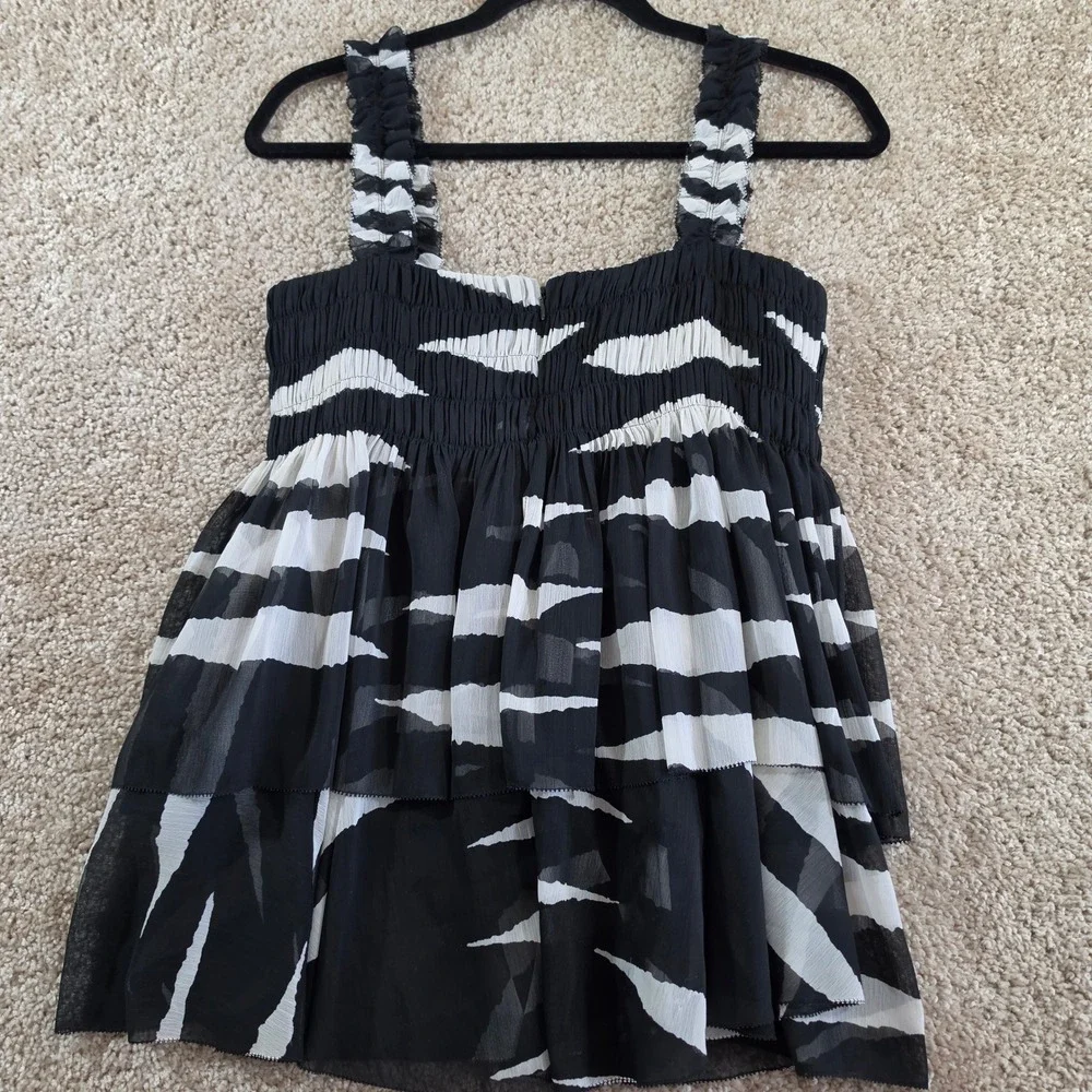 Tory Burch Top Zebra Print Tiered Ruffle Chiffon Peplum Sleeveless Size 6